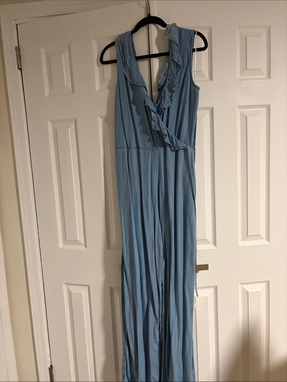 Guess Light Blue Ruffle-Trim Sleeveless Jumpsuit
